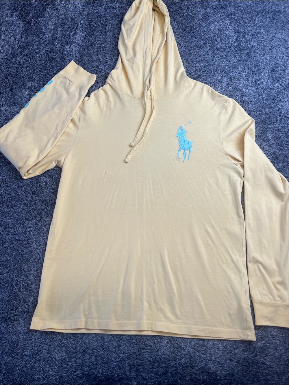Polo Ralph Lauren Yellow Hoodie with Blue Pony Logo T-Shirt Size S